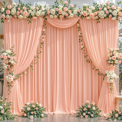 10x10 Peach Backdrop Curtain for Parties Baby Shower Wrinkle Free Peach Photo Curtains Backdrop Drapes Fabric Decoration for Wedding Birthday Party 5ft x 10ft,2 Panels
