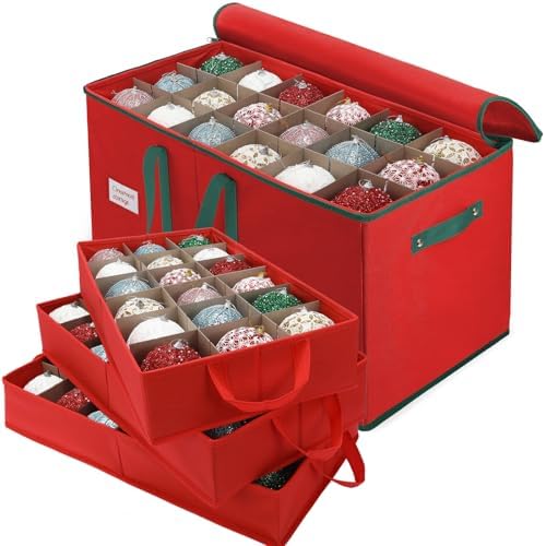 Large Christmas Ornament Storage Box Keeps 54 4" & 3 Individual Trays