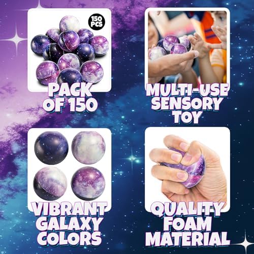 Bedwina Galaxy Stress Balls for Kids (150-Pack) Bulk Sensory Fidget Toys