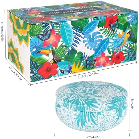 4-Pack Citronella Candle Set in Decorative Tropical Flower Tin Boxes - 3-Wick Functional Decorative Candles for Indoor & Outdoor Use - Perfect for Camping, Travel, BBQ, Picnics, and Mother's Day Gift