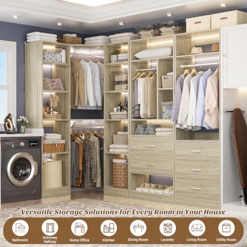 Besiost Corner Closet System with 5 Drawers, Closet Organizer Systems
