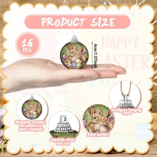Outus 16 Pcs Easter Tree Ornaments Ball Easter Egg Hanging Ornaments Vintage Floral Egg Bunny Decorations Rustic Mini Retro Speckled Eggs Rabbit Hanging Ornament Spring Decor(1.6 Inch, Vintage)