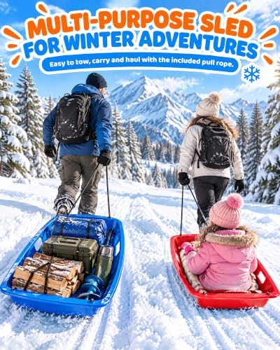 35-Inch Snow Sleds for Kids, Plastic Toboggans with Pull Ropes
