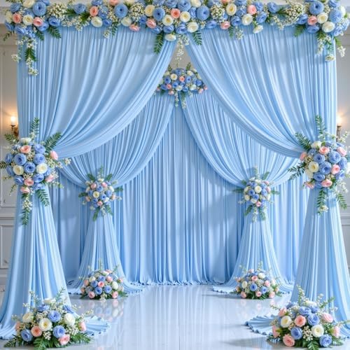 10 Panels Baby Blue Backdrop Curtain for Baby Shower Parties Wrinkle Free Light Blue Curtains Backdrop Drapes Fabric Decoration for Birthday Party Photography 50ft x 10ft