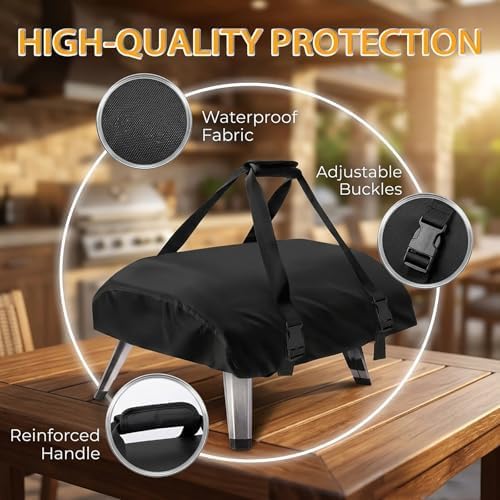 Thick Pizza Oven Cover for Cuisinart CPO-700 Grill Top | Upgraded 20% thicker fabric protects backyard BBQ tools from rain. Adjustable straps secure the outdoor cover tightly