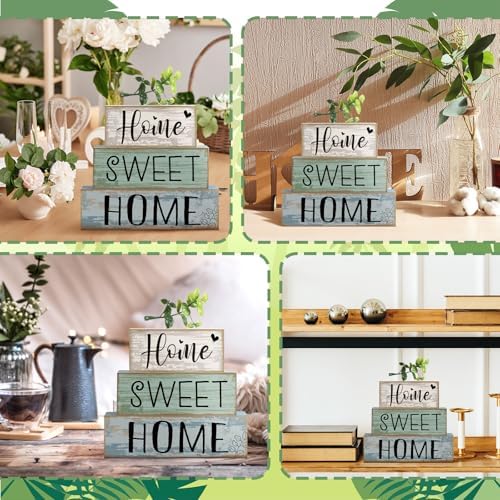 Moucuny 4 Pcs Farmhouse Table Decor Home Sweet Home Wooden Block Signs