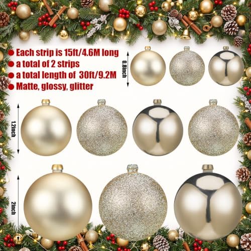 2 Pcs 15 ft Christmas Ball Ornament Garland, Champagne Gold