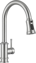Hiqufet Vintage Kitchen Faucet, Pull Down Sprayer, Brushed Nickel | Easy Install, 360 Swivel, 3 Spray Modes, SUS304 Stainless Steel, High Arc, Fits RV/Laundry/Bar Sinks, High Arc, Lead-Free