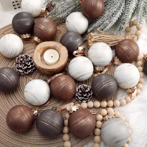 Yunlly 36 Pcs Neutral Christmas Ornaments Bulk Farmhouse Xmas Tree Decor