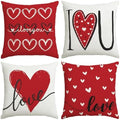 Valentines Day Decorations-Valentine Pillow Covers 20x20 Set of 4, Red Hearts I Love You Happy Valentine's Day Throw Outdoor Pillow Covers Anniversary Wedding Cushion Case for Home Sofa Couch Decor