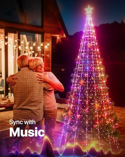 8Ft Lighted Christmas Tree, 340 RGB LEDs, DIY 16 Mil Colors Changing, Prelit Cone Tree, Music Sync, App & Remote Control, Outdoor Decoration for Bars, Patio, Beach, Pool, Cruise Party