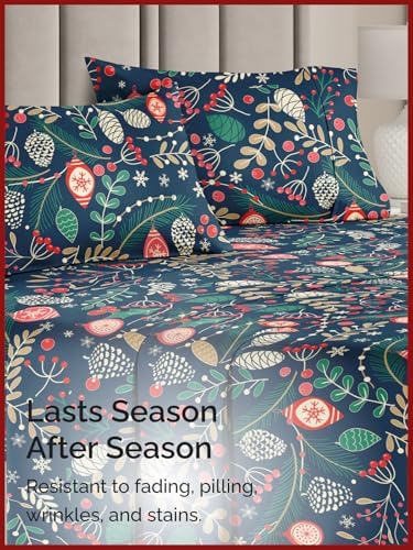 Christmas Sheet Set, Christmas Joy, Holiday Xmas Bedding Set - King Size