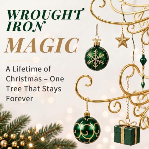 Karl home 6 ft Wrought Iron Snowflake-Top Ornament Display Tree, Yellow