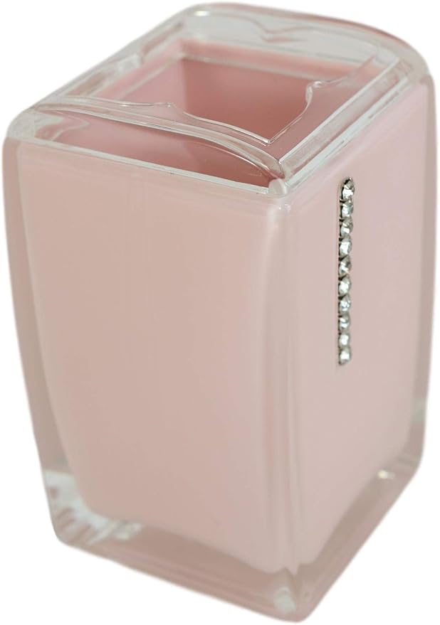 Classy Fashion Modern Chic Austrian Crystals Bathroom Gift Set 6 Piece Accessories Toothbrush Toothpaste Make Up Cosmetic Tools Holders Soap Dish and Pump Dispenser Toilet Brush & Base (Sexy Pink)