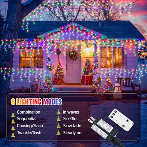JMEXSUSS Multicolor Icicle Christmas Lights with Remote, 400 LED 38.8Ft