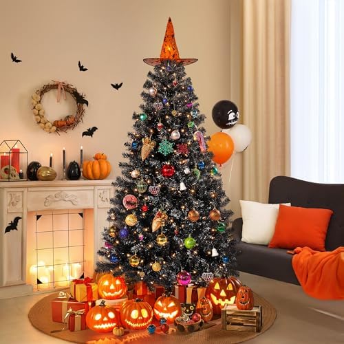 Yaheetech 6ft Pre-lit Christmas Tree with 300 Warm White Lights, Black