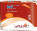 Tranquility Premium ATN Disposable Briefs with Tabs, Overnight Protection Superabsorbent Core for Leak-Free and Full-Fit Comfort, Large 12ct Bag
