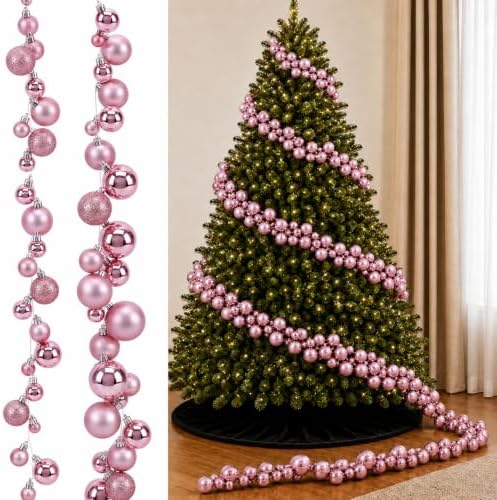 Sosation 29.5Ft Christmas Ball Ornament Garland, Pink, Glossy Matte Glitter