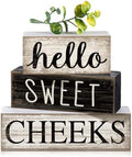 Moucuny 4 Pcs Bathroom Shelf Decor Hello Sweet Cheeks Sign Farmhouse Decor