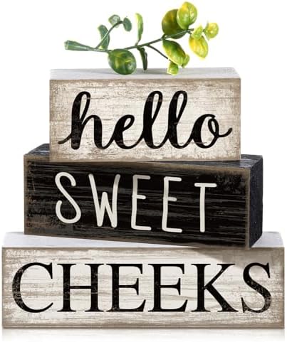 Moucuny 4 Pcs Bathroom Shelf Decor Hello Sweet Cheeks Sign Farmhouse Decor