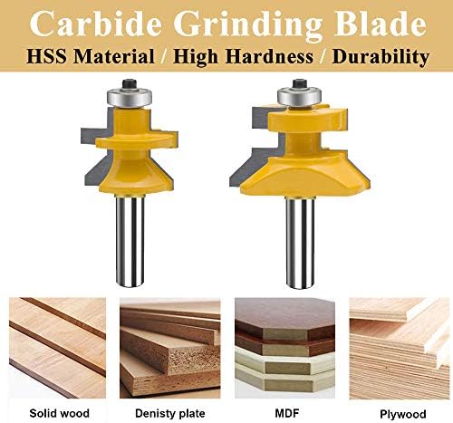 TAIWAIN 1/2-Inch Shank Tongue Groove Flooring Router Bit Set, V-Notch Wainscotting Wood Cabinet Milling Router Bits Sets Cutter, Woodworking Miter Carbide CNC Cutting Tool for Doors,Tables(2)