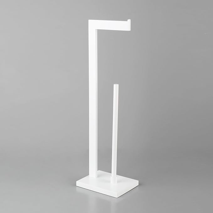 GERZWY SUS 304 Stainless Steel Toilet Paper Stand with Reserve, Free Standing Toilet Paper Holder, White