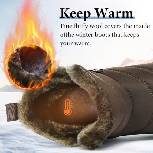 Hanani Mens Winter Snow Boots Fur Lined Warm Ankle Boots Zipper Closure Waterproof Outdoor Boots Men's Lightweight Comfortable Shoes