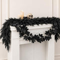2 Pcs Black Halloween Cedar Garland with Maple Leaf Vine