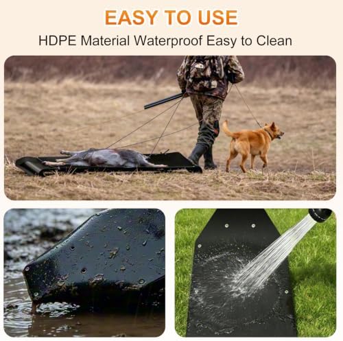 73" x 23" Deer Drag Sled -Thickened Tear-Resistant HDPE with Pull Cables, Game Hauler Utility Snow Sled Deer Hunting Sled for Effortless Hauling of Ice Fishing Supplies, Firewood, Fishing Equipment