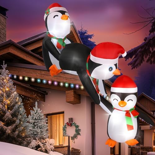 Soulchen 7ft Penguin Christmas Inflatable Roof Hanging Outdoor Decorations