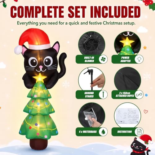 Soulchen 7ft Cat Christmas Inflatable Roof Hanging Outdoor Decorations