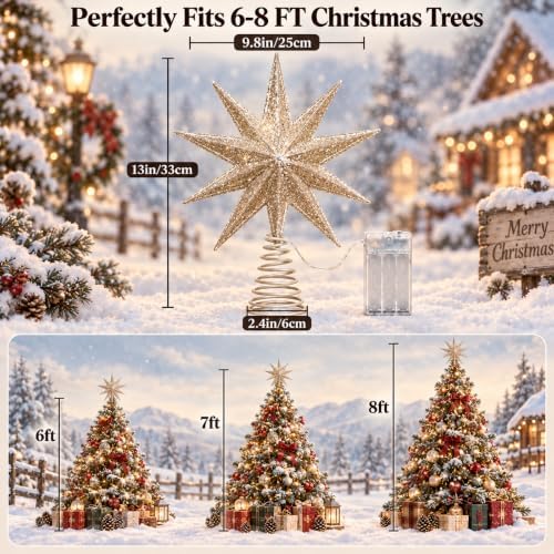 10‑Point Gold Sequin Star Christmas Tree Topper Ornament 10 Inch