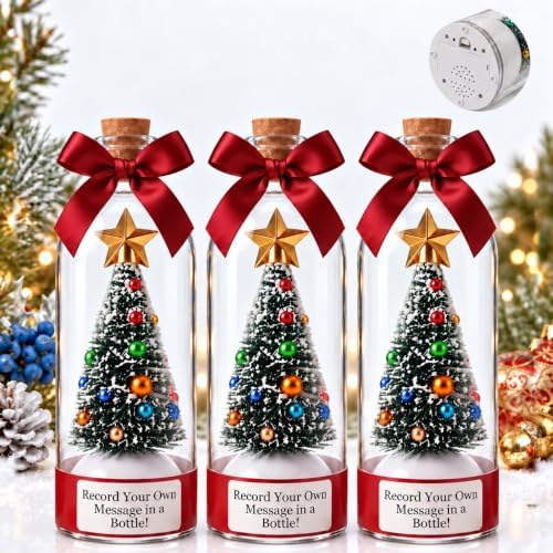 Recordable Christmas Tree in a Bottle, 30-Second Voice Recording and Playback with Permanent Storage, Christmas Keepsake Ornament for Gifting and Family Christmas Parties (3Pack)