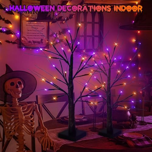 Halloween Decorations Indoor, 2 Pack 2FT Lighted Black Tree with Timer