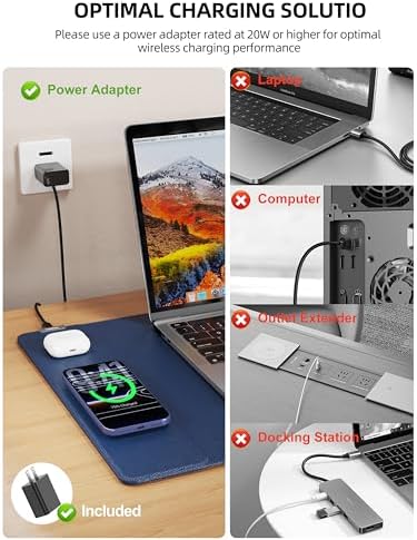 Mouse Pad with 15W Wireless Charging, XXL Large Leather Desk Mat, Blue