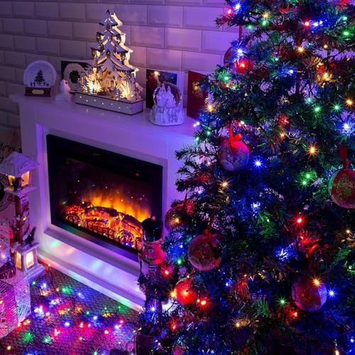 Solar Christmas Lights Outdoor 2 Pack 76FT 200 LED String Lights Multicolor