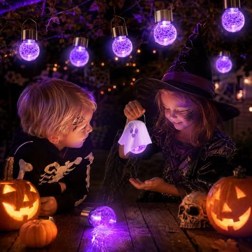 GIGALUMI Solar Hanging Lights Outside Halloween Decoration Lanterns 8 PC