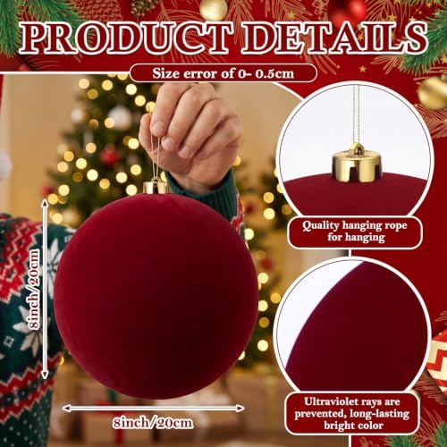 Threan 8 Inch Large Burgundy Velvet Christmas Ball Ornaments