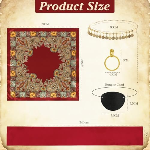 8 Pcs Pirate Costume Women Renaissance Dress Set, Medieval Pirate Outfit for Women with Corset Belt and Accessories