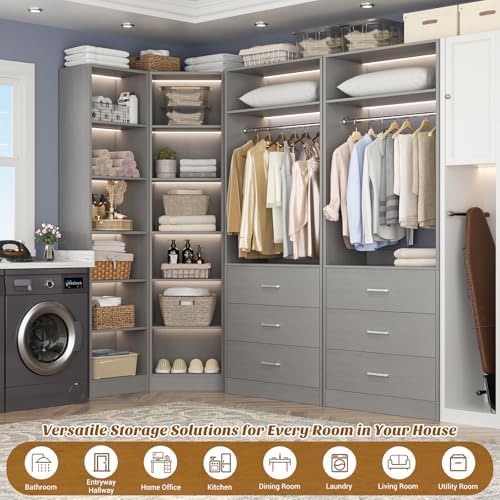 Besiost Closet System with 6 Drawers & 10 Shelves, Corner Closet Organizer