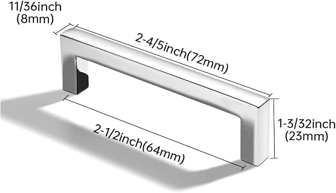 khtumeware 2 Pack 2-1/2 inch(64mm) Hole Center Polished Chrome Cabinet Pulls Solid Heavy-Duty Square Cabinet Handles Drawer Pulls Kitchen Cabinet Hardware Kitchen Handle