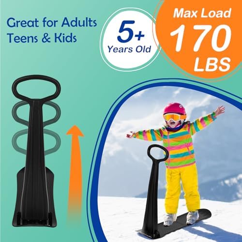 Goplus Ski Scooter Fold-up Snowboard, Snow Scooter W/Grip Handle, Sliding Snow Sled for Snow, Dune, Grass, Portable Kick Scooter Sled for Kids Toddlers Teenagers, Winter Toys