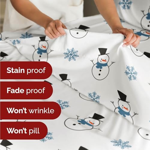 Christmas Sheet Set, Snowman, Festive Holiday Xmas Bedding Set - Twin Size