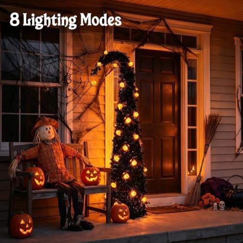 Brizled Prelit Black Halloween Tree, 5 ft Fall Tree with LED Pumpkin Lights