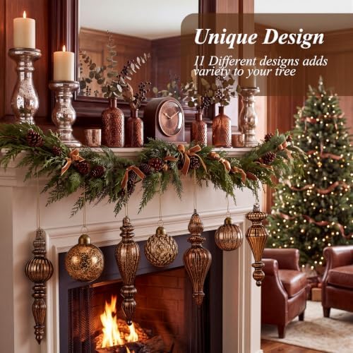 Syhood 18 Pcs Brown Christmas Mercury Glass Balls Ornaments, 11 Styles