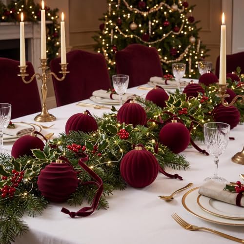 Syhood 12 Pcs 6 Inch Velvet Christmas Balls Large Ornaments, Burgundy