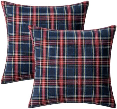 MIULEE Christmas Plaid Pillow Covers Scottish Tartan 18x18 Blue