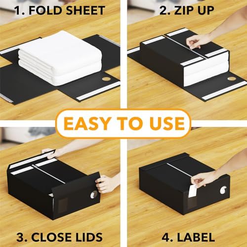 SpaceAid 10 Pack Bed Sheet Organizers and Storage, Foldable Sheet Organizer for Linen Closet, Sheets Set Folder Keeper with Window XL (Queen & King Size) Organizing Bedding Container, Black