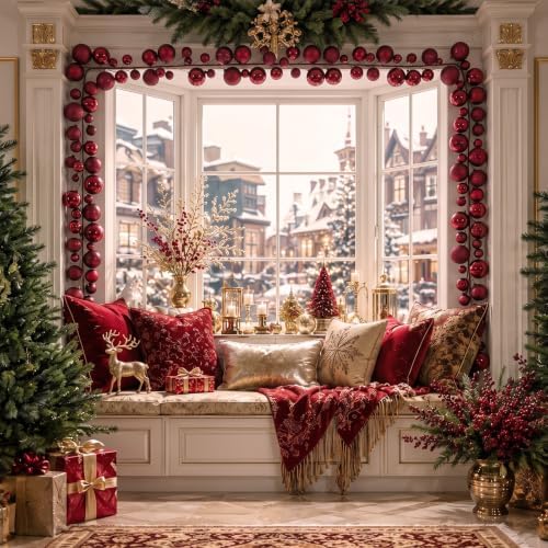 2 Pcs 15 ft Christmas Ball Ornament Garland, Burgundy