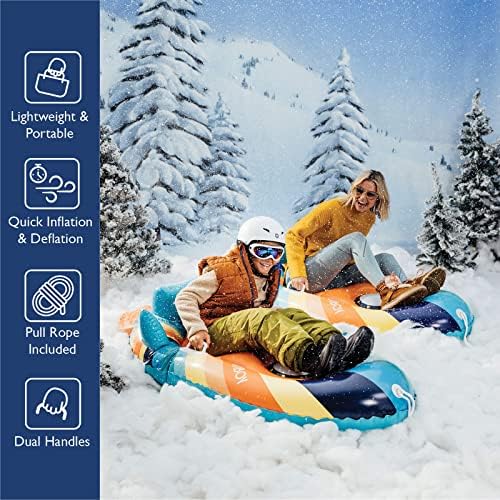 FUNBOY Winter Kids Inflatable Snow Sled, Rocket Groovy